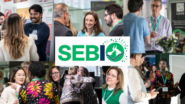 A collage of several photos depicting people chatting and smiling at an event. The SEBI-Livestock 10 year logo is in the middle of the image.